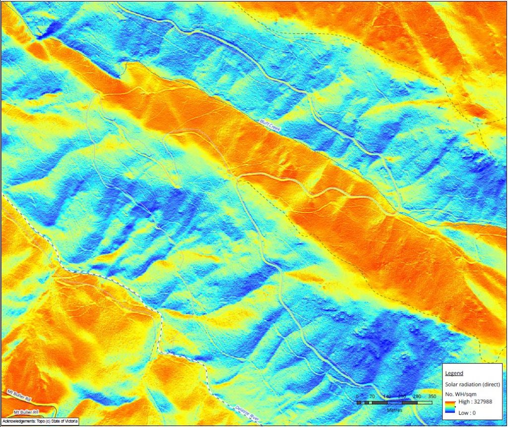 Figure 3 - Direct solar gain across mountainous areas